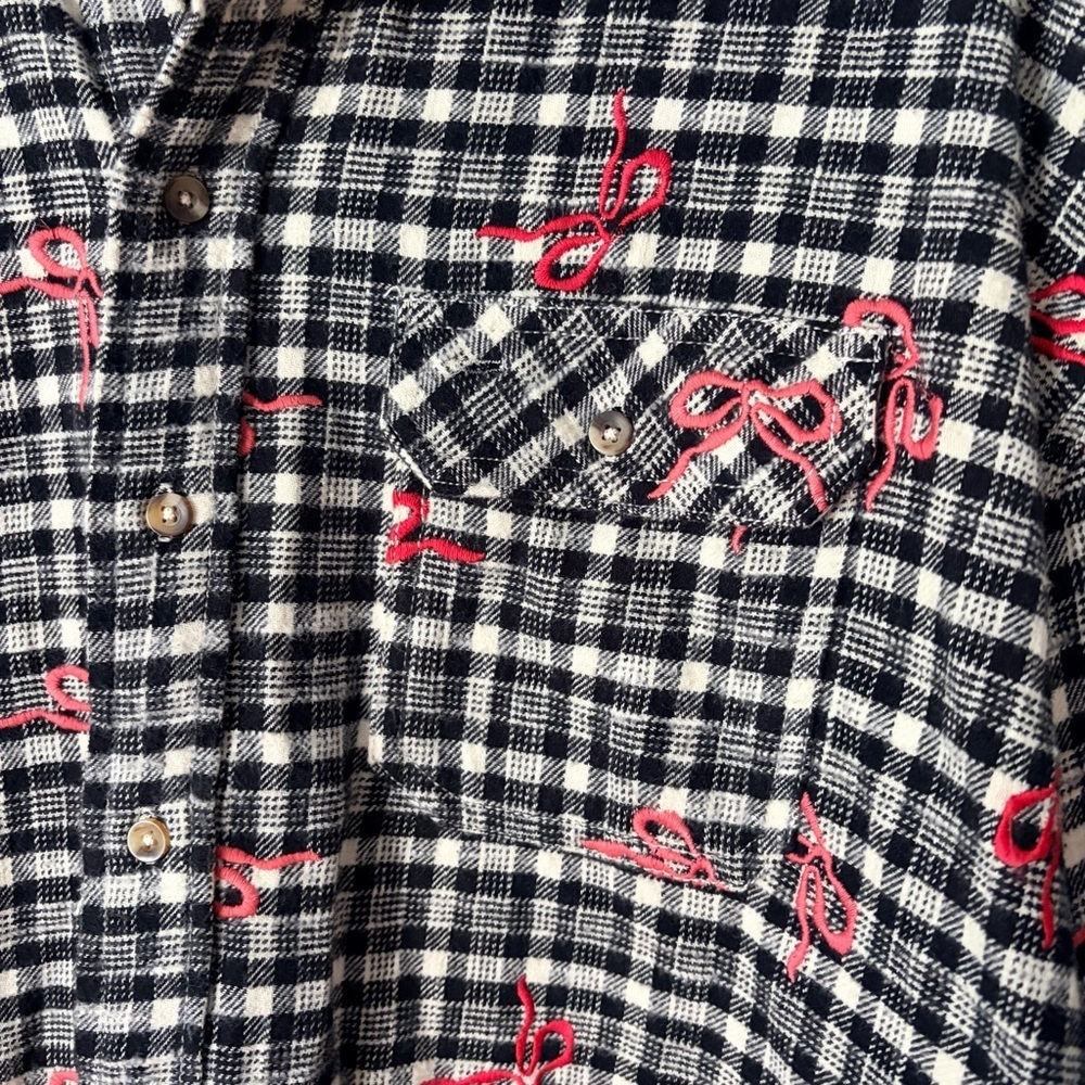 NWOT BDG Urban Outfitters Dani Embroidered Flannel Shirt Tunic Top Oversized, L - Picture 6 of 15